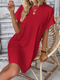Round Neck Short Sleeve Mini Tee Dress with Pockets