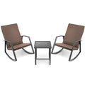 3 Pieces Patio Rattan Rocking Furniture Set-Brown