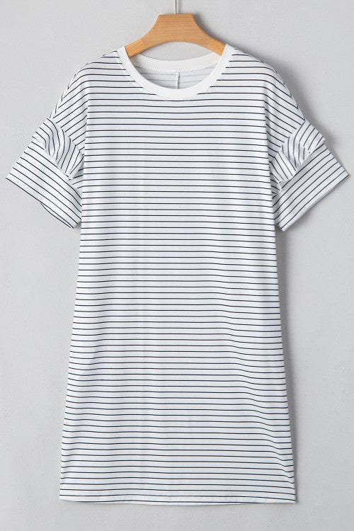 Stripe Round Neck Short Sleeve Mini Dress
