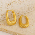 14K Gold Oval Diamond Cut Bamboo Hoop Earring