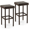 2 Pieces Patio Rattan Wicker Bar Stool Chairs-Brown