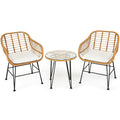 3 Pieces Rattan Furniture Set with Cushioned Chair Table-White