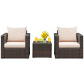 3 Pcs Patio Conversation Rattan Furniture Set with Cushion-Beige