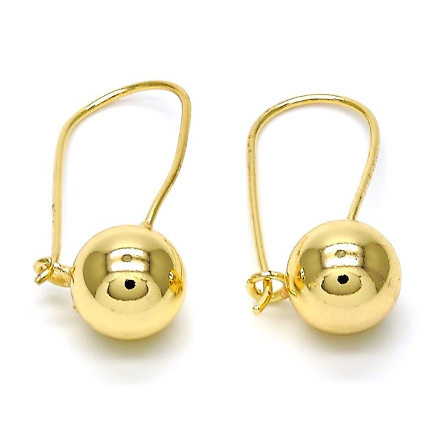 Leverback Earring, Ball Design, Polished Finish, Golden Tone