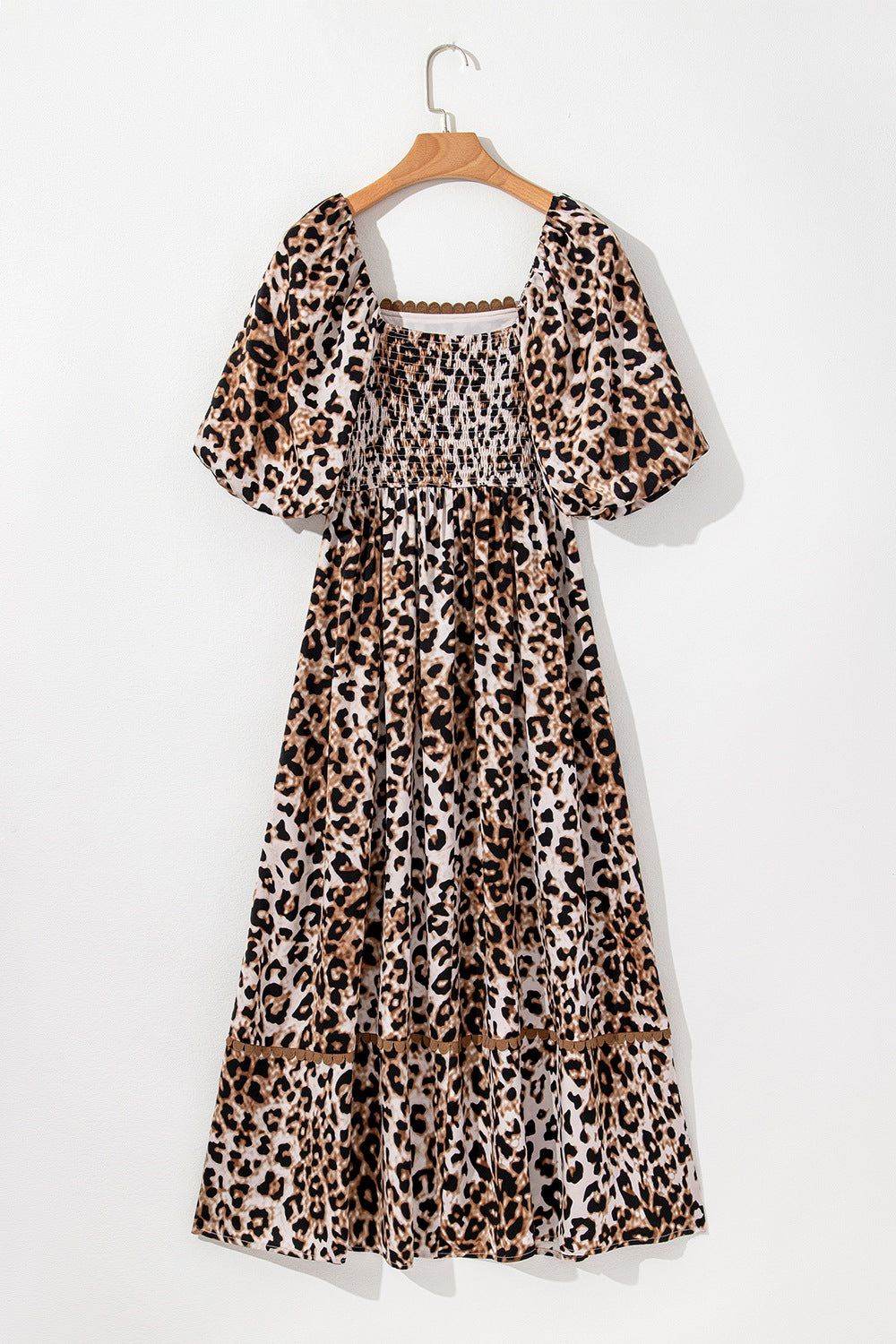 Leopard Square Neck Puff Sleeve Maxi Dress
