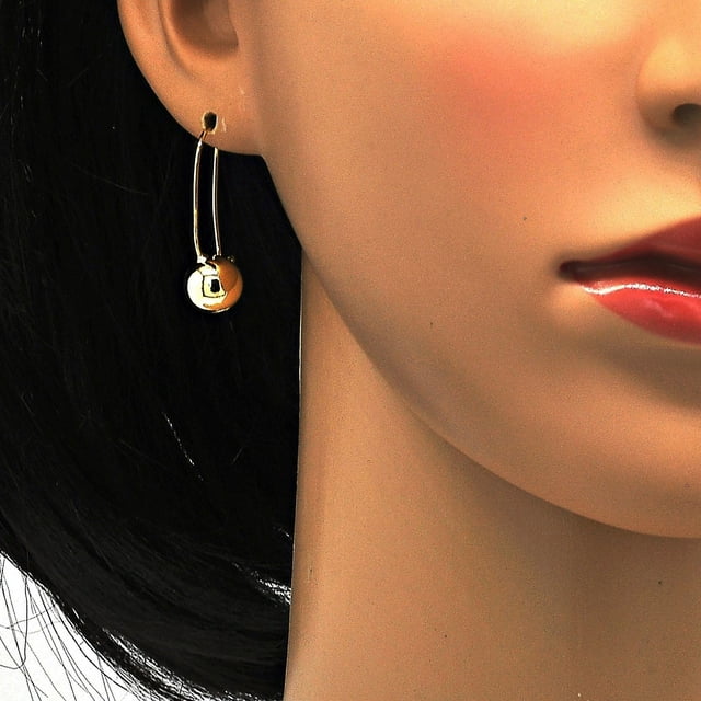 Leverback Earring, Ball Design, Polished Finish, Golden Tone