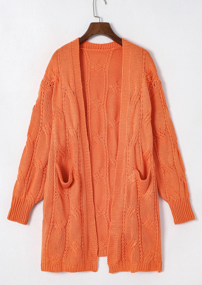 Cable-Knit Dropped Shoulder Slit Cardigan