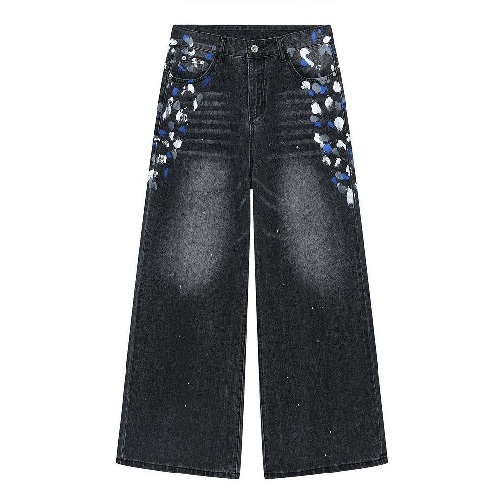 Watercolor Wide Leg Jeans with Pockets