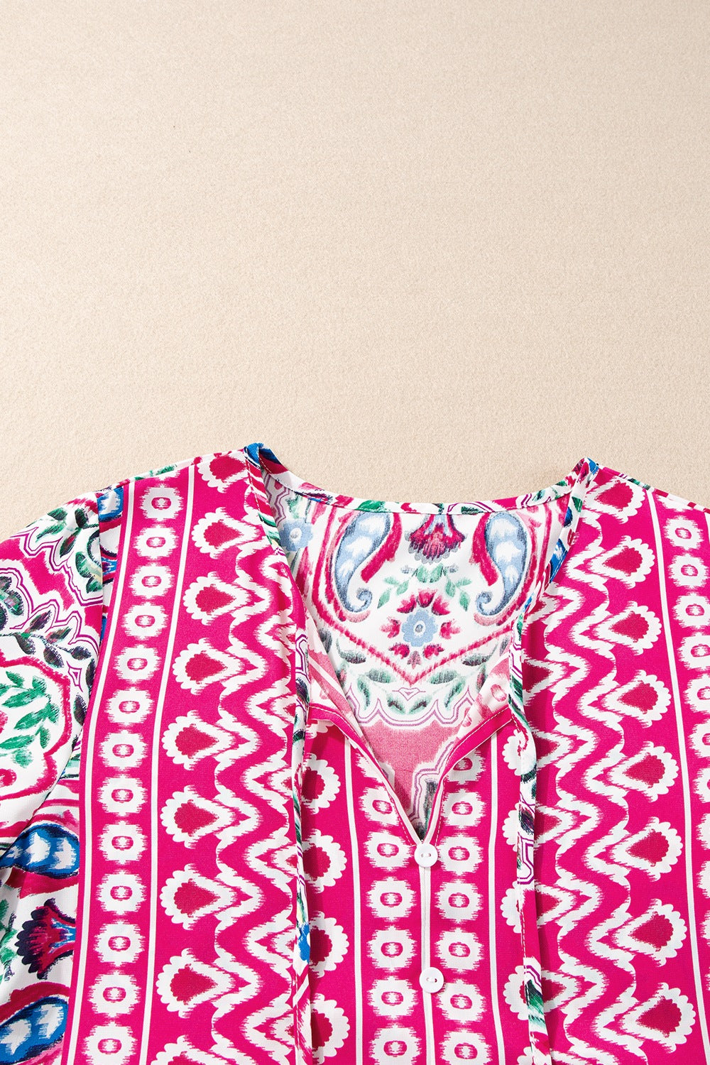 Printed Tie Neck Short Sleeve Dress