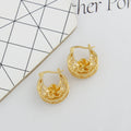 RMZ GOLD NYC 14k Gold Flower Basket Hoop Earrings