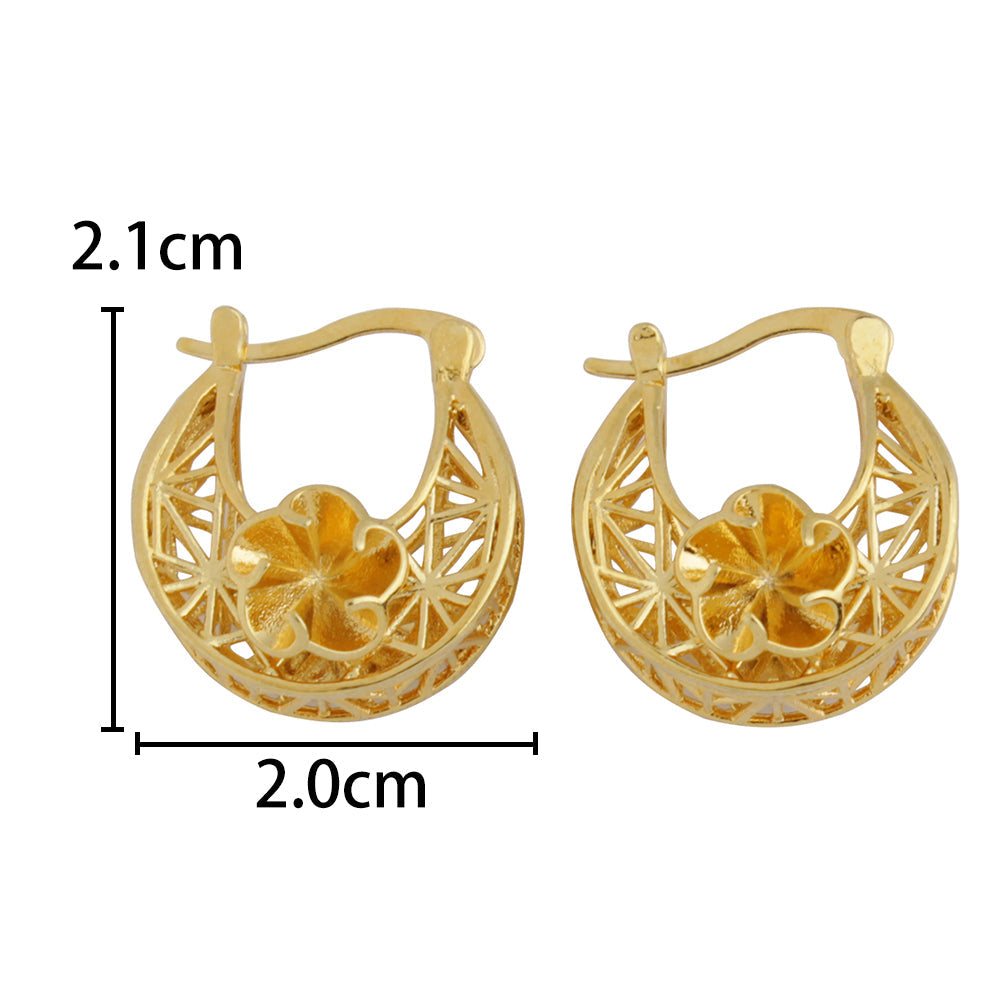 RMZ GOLD NYC 14k Gold Flower Basket Hoop Earrings