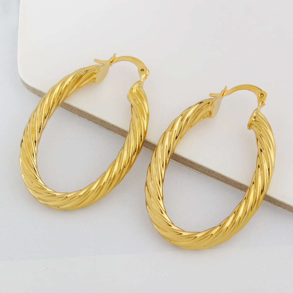 RMZ GOLD NYC 14k Gold Classic Oval Bamboo Hoop Earrings