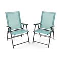 2 Set of Patio Dining Chair with Armrests and Metal Frame-Light Green