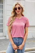 Smocked Round Neck Short Sleeve T-Shirt