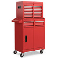 2-in-1 Tool Chest and Cabinet with 5 Sliding Drawers-Red