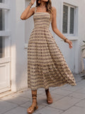 Printed Tiered Wide Strap Midi Dress