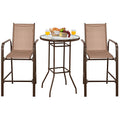 3 Pieces Outdoor Patio Bar Table Stool Set-Brown