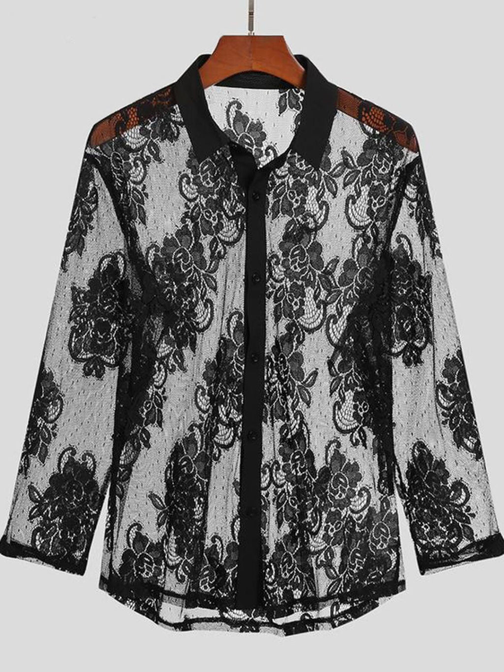 Men's Lace Button Down Long Sleeve Shirt
