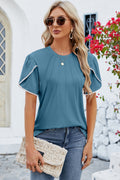 Round Neck Petal Sleeve T-Shirt