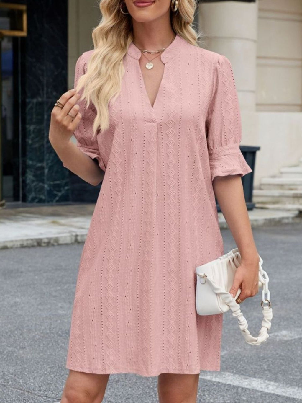 Eyelet Flounce Sleeve Mini Dress