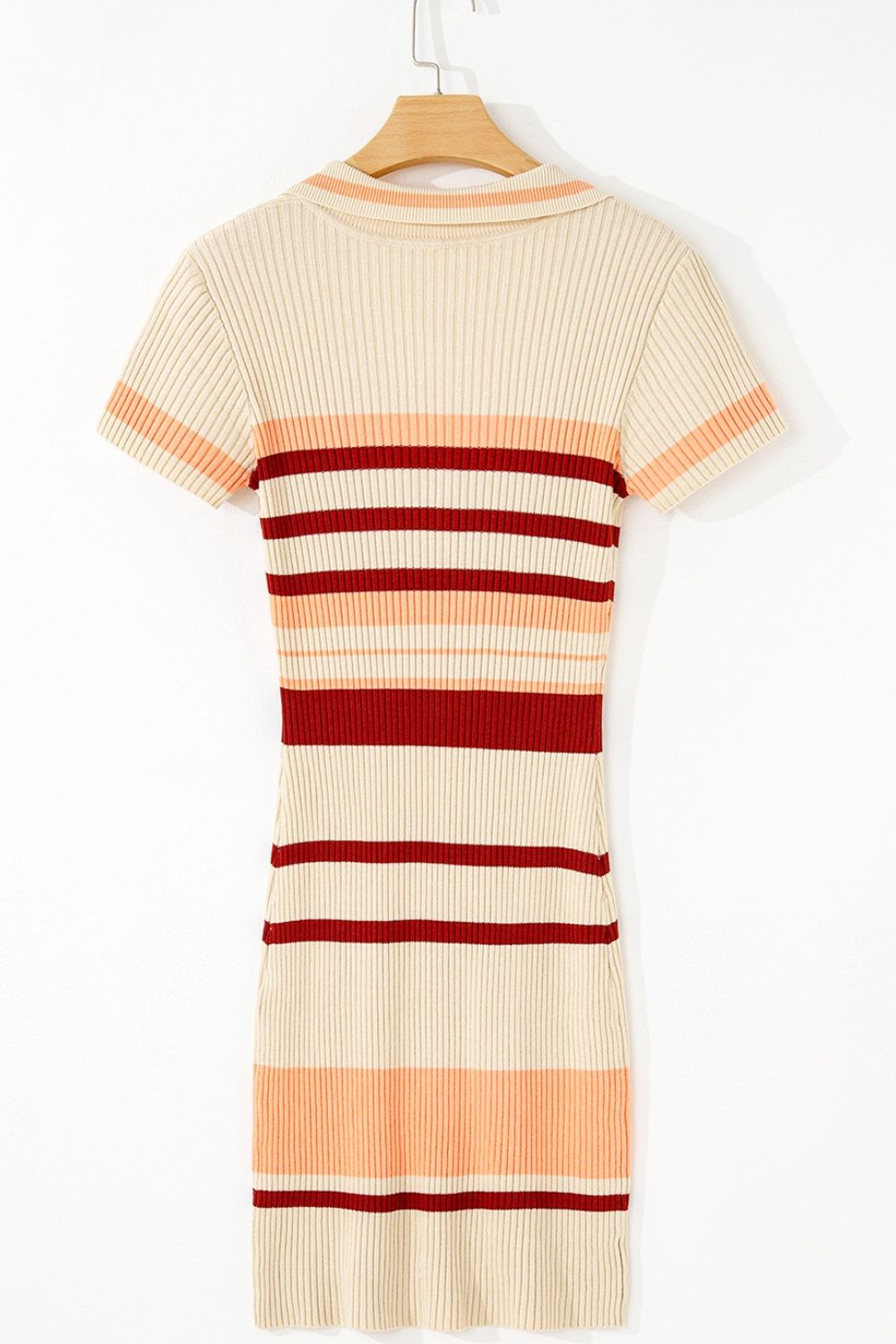 Contrast Striped Johnny Collar Short Sleeve Mini Dress
