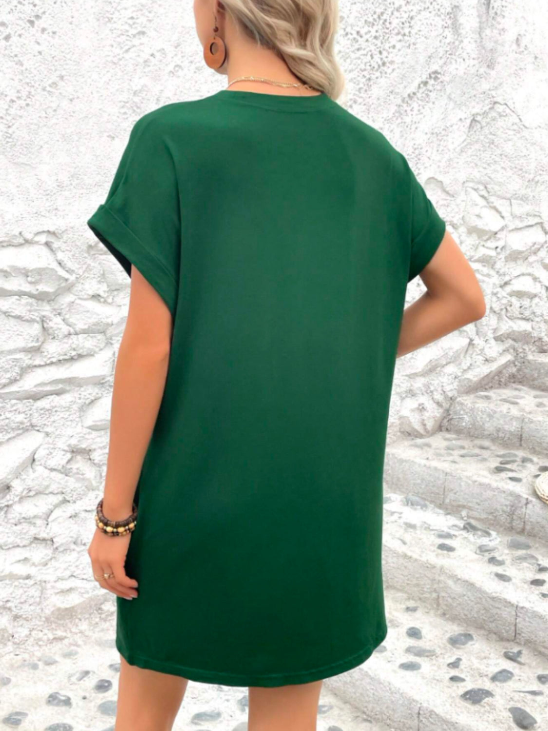 Round Neck Short Sleeve Mini Tee Dress with Pockets