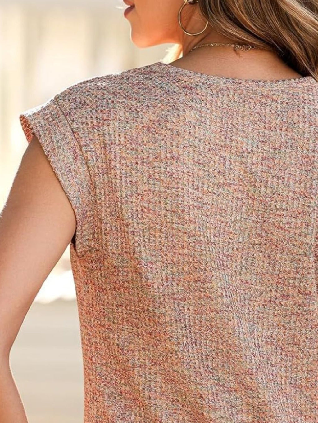 Heathered Round Neck Cap Sleeve T-Shirt