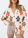 Floral V-Neck Button Up Long Sleeve Cardigan