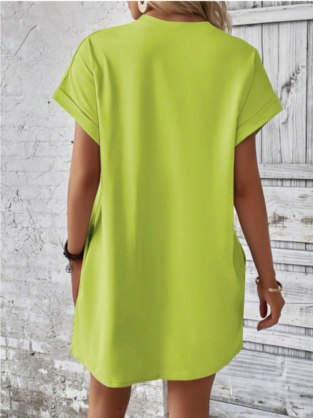 Round Neck Short Sleeve Mini Tee Dress with Pockets