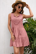 Ivy Lane Tassel Tie Lace Trim Sleeveless Dress