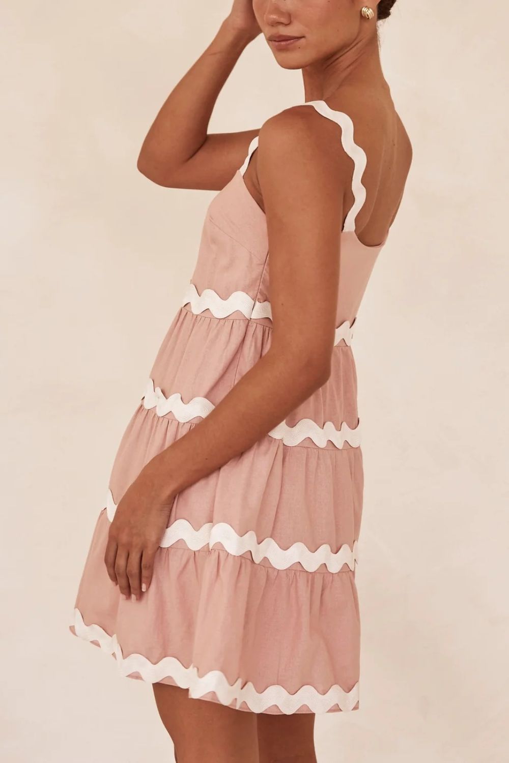 Contrast Trim Square Neck Tiered Dress