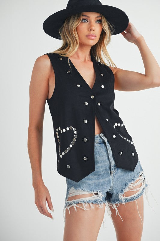 Aemi + Co Heart Rivet Detail Suede Vest Coat