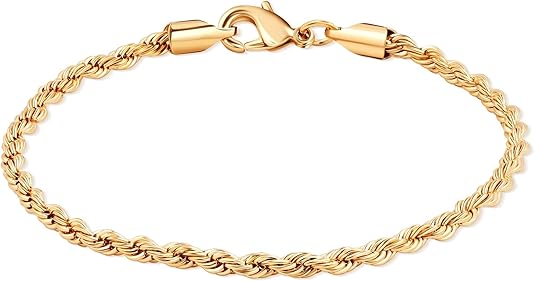 RMZ GOLD NYC 18K Gold Plated Rope Chain Bracelet - Made In Brazil