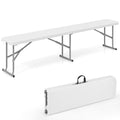6 Feet Plastic Folding Bench Picnic Camping Dining Seat with Carrying Handle-White