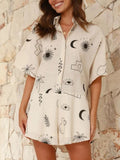 Printed Collared Neck Half Sleeve Romper