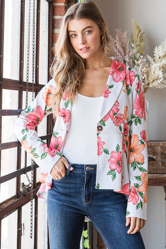 Heimish Full Size Multi Color Floral Blazers with Tunic Plus Size