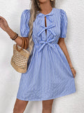Perfee Tied Striped Short Sleeve Mini Dress