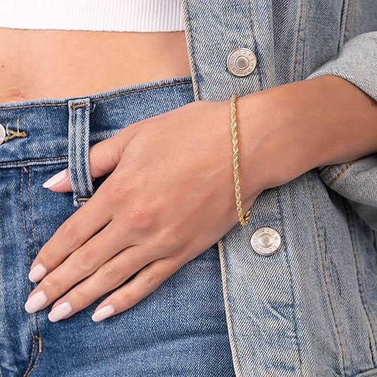 RMZ GOLD NYC 18K Gold Plated Rope Chain Bracelet - Made In Brazil