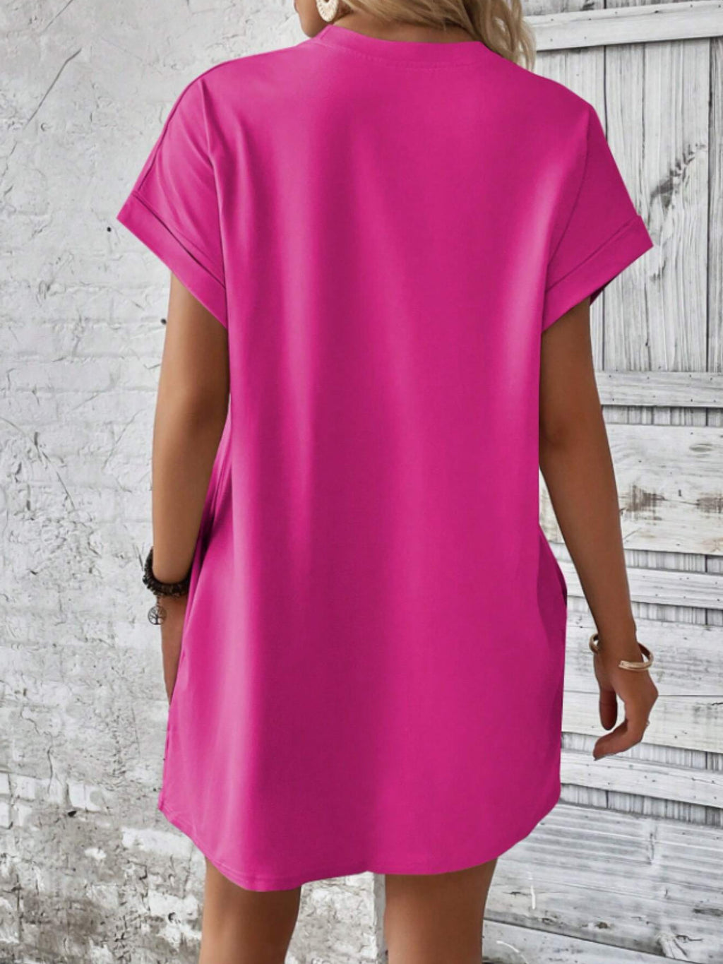 Round Neck Short Sleeve Mini Tee Dress with Pockets