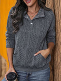 Perfee Textured Quarter Snap Long Sleeve Sweatshirt