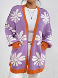 Contrast Dropped Shoulder Long Sleeve Cardigan