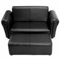 Black/White Kids Double Sofa with Ottoman-Black