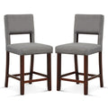 2 Piece Bar Chair Set with Hollowed Back and Rubber Wood Legs-Gray
