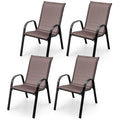 4 Pieces Stackable Patio Dining Chairs Set with Armrest-Brown