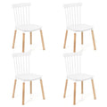Set of 4 Windsor Dining Chairs with Spindle Backs and Curved Seats-White