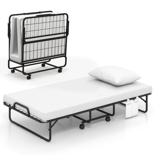 Twin Size Rollaway Guest Folding Bed with Pillow and Cover