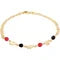 18K Gold Elephant Anklet with Red & Black Crystals