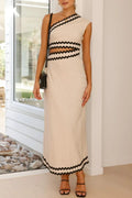 Cutout Contrast Trim Single Shoulder Dress
