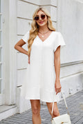 Tied Button Up Short Sleeve Mini Shirt Dress