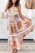 Printed Smocked Back Ricrac Trim Cami Dress